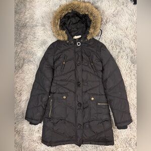 Zara Love Trf Black Puffer Coat with Faux Fur Hood